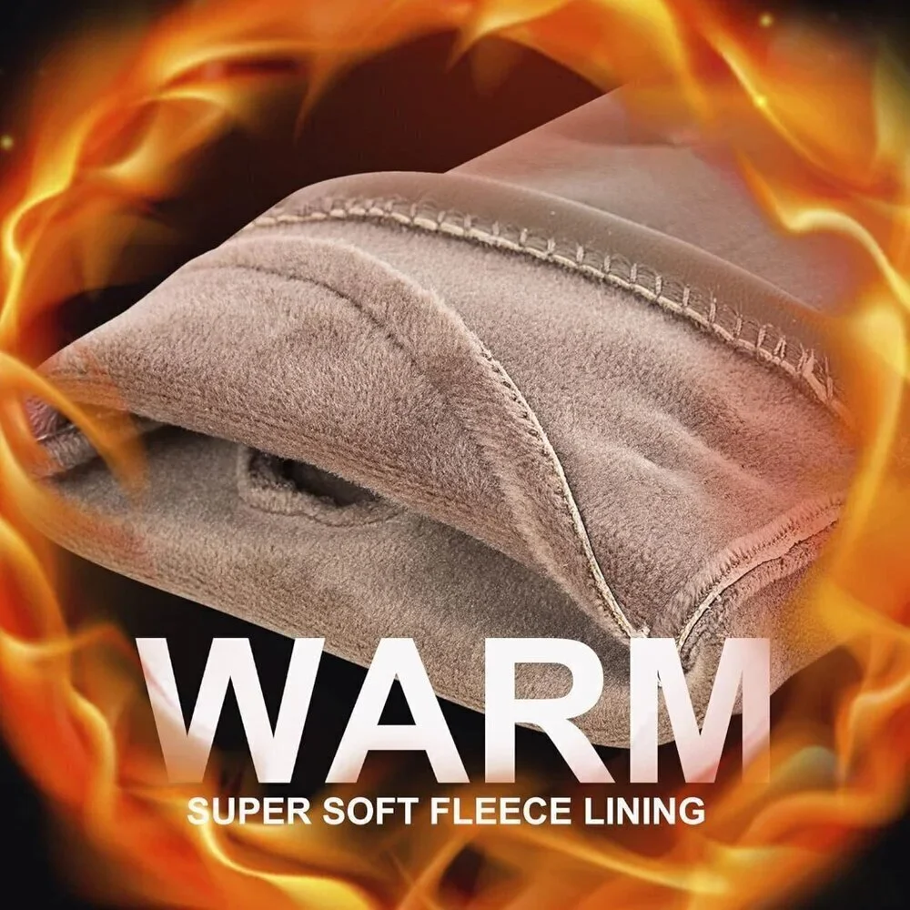 Women's Winter Leather Gloves Touch Screen Wool Lined Windproof Warm Suede Beige
